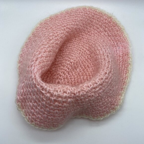 Unbranded Pink White Handmade Crochet Yarn Beanie Hat Knit Stocking Cap Winter - Picture 7 of 7